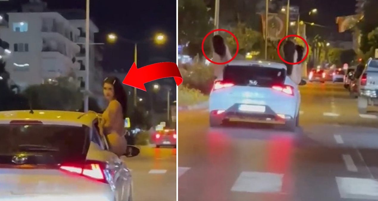 goruntuler turkiyeden arabanin camindan sarkan 3 bikinili kadin trafigi karistirdi 2ezUxlCT